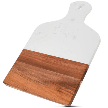 Marble and Acacia Wood Cutting Board, Charcuterie Chopping Board with Handle, Decorative Serving Board for Cheese