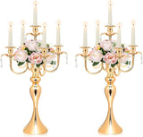 2PCS Gold 5-Arm Candelabra Centerpiece - 20.3" Tall Metal Candle Holdervents, Dining Room, Church Decorations