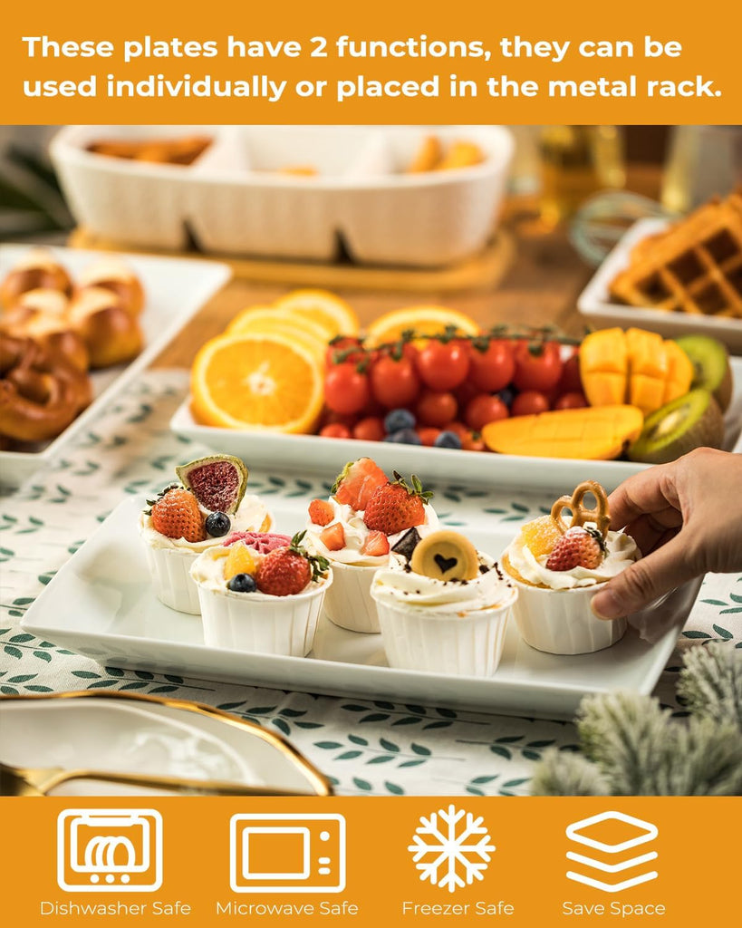 3 Tier Serving Tray, Porcelain Serving Platter Tier Serving Stand | Serving Trays and Platters with Collapsible