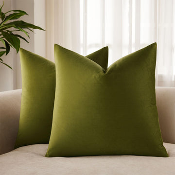 22x22 Decorative Velvet Throw Pillow Covers Set of 2, Olive Green