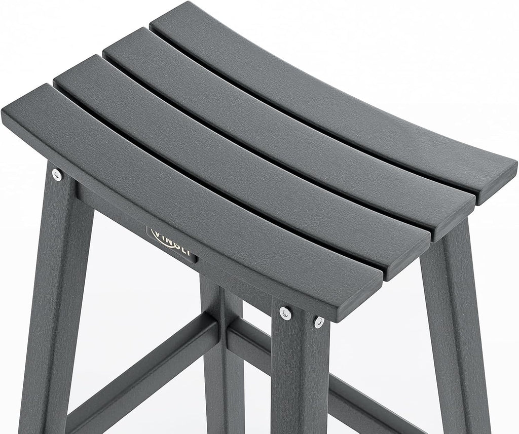 29" Outdoor Bar Stools Set of 2, HDPE Poly Lumber Bar Chairs with Footrest, Weather Resistant Patio Barstools