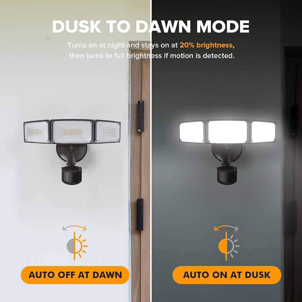 72W 7500LM LED Security Lights Motion Sensor Light Outdoor, 5000K Daylight, IP65 Waterproof, Dusk to Dawn, 3-Head