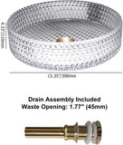 Homary Bathroom Vessel Sink Round Vessel Sink 15.35" x 4.33" Transparent Diamond Shaped Crystal Glass Bathroom Sink