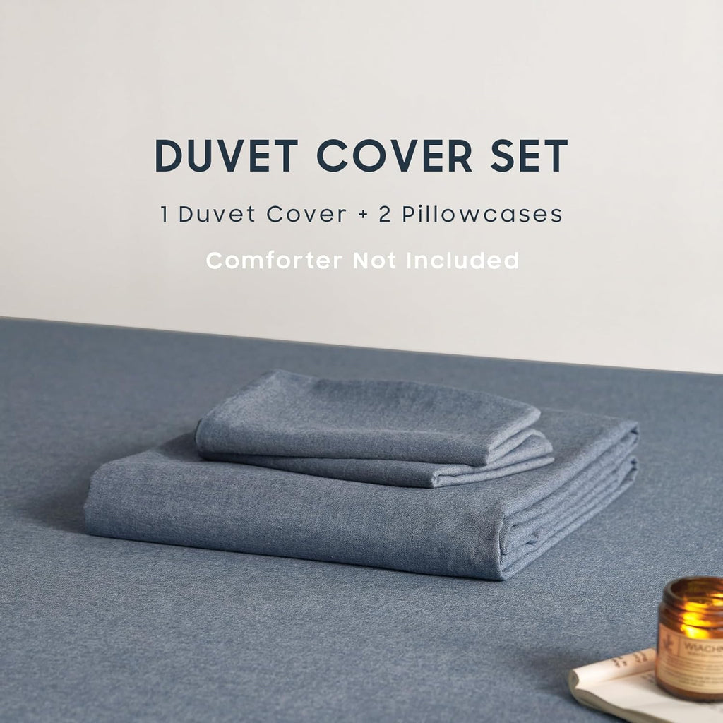 Cotton Duvet Cover Set, 100% Washed Cotton, Linen Like Textured, Breathable Durable Comfy Farmhouse Neutral Bedding