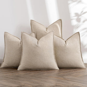 Beige Boho Linen Decorative Pillow Covers 24x24 Inch Pack of 4