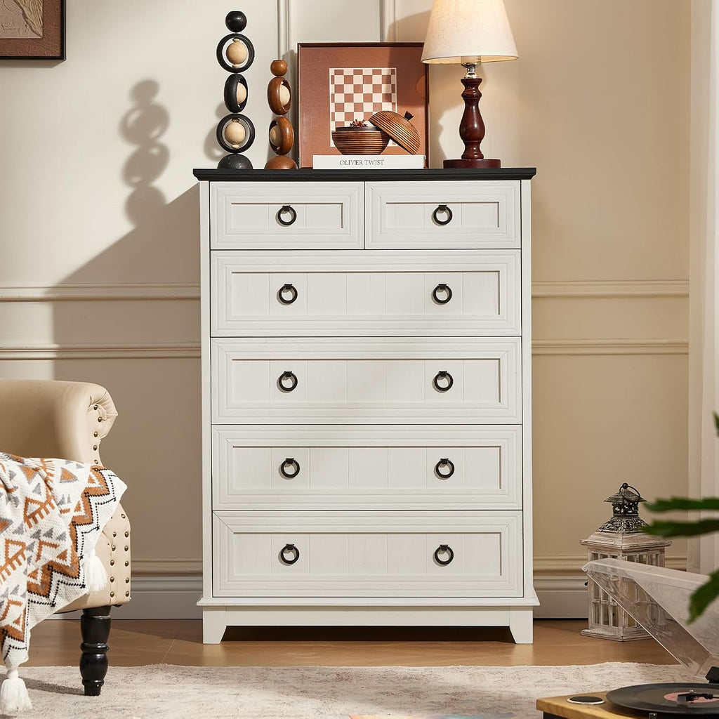 Farmhouse 6 Drawer Dresser , 41" Tall Small Dressers & Chest of Drawers, Rustic Wood Dresser with Metal Handle