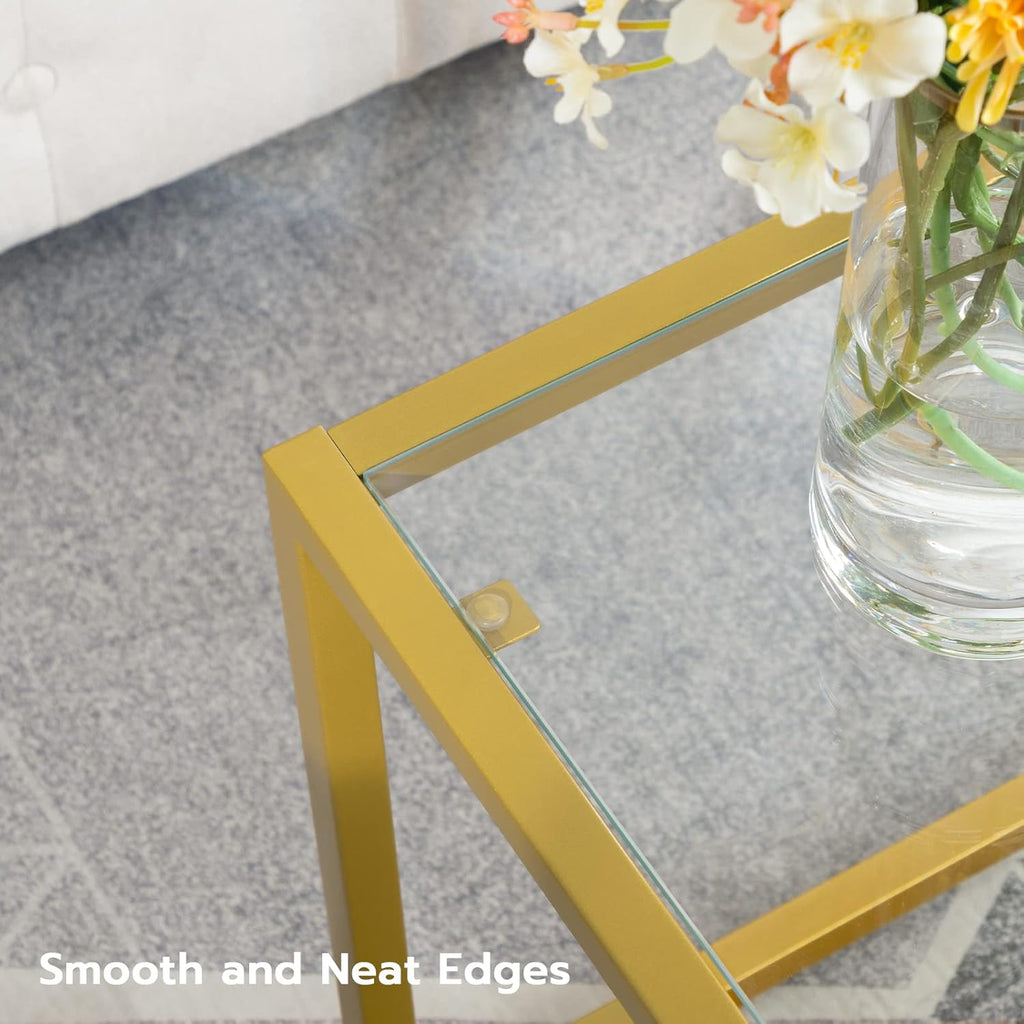 Glass Coffee Table, Gold Coffee Tables, Gold Glass Coffee Table,1 Layer Center Table, Modern, 39.4 x 19.7 x ...
