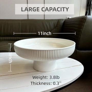 11" Ceramic Fruit Bowl Counter, White | Large Decorative Bowl - spacious pedestal bowl blending decor with