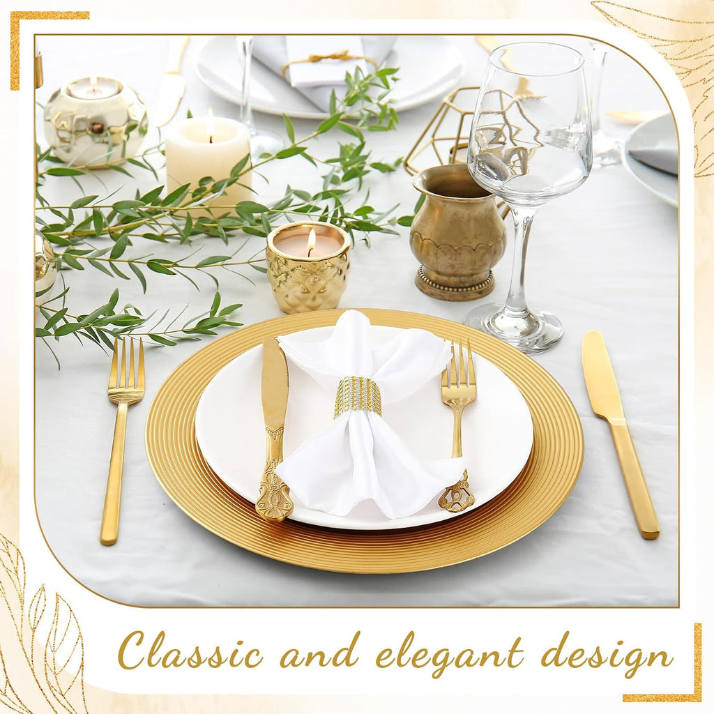 Gold Charger Plates Bulk 13 Inch Round Dinner Charger with Ring Pattern Reusable Plastic Wedding Elegant Plate - Set of 50