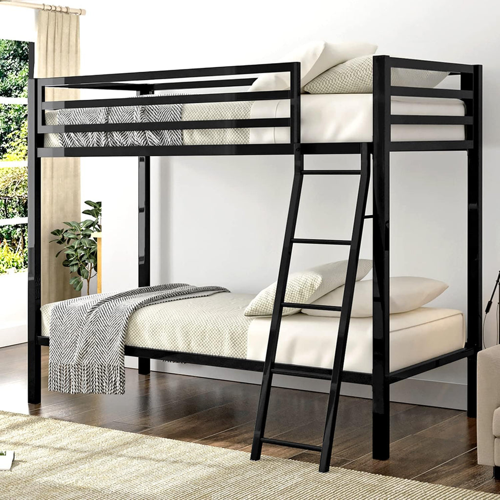 Metal Bunk Bed Twin Over Twin for Junior & Adults with Ladder and Heavy Duty Guardrail