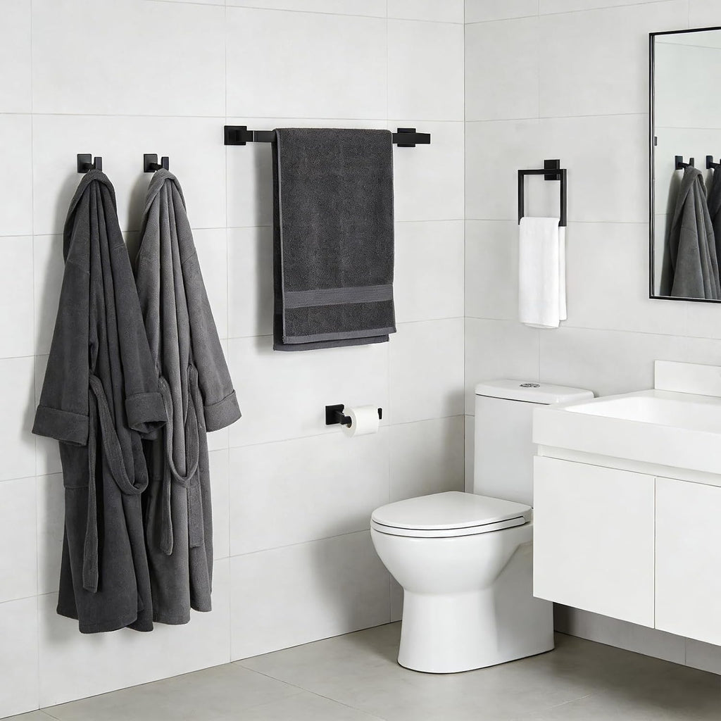 5-Pieces Wall Mount Bathroom Hardware Set,23.6in Towel Bar Set,Matte Black | Waterproof Stainless Steel Bathroom