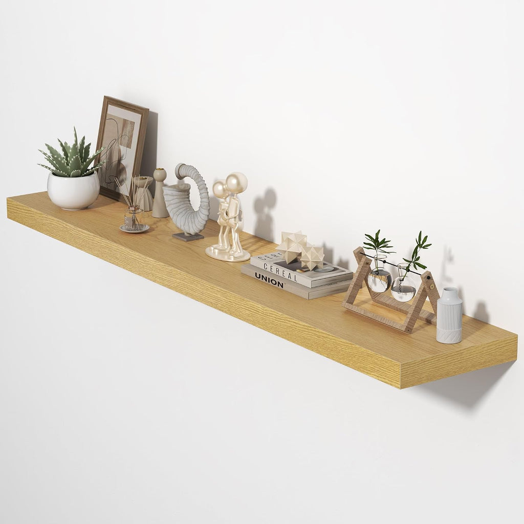 Floating Shelves for Wall, 55"W x 9.3"D x 1.5"H, Long Wooden Wall Mounted Display Shelves with Invisible Brackets