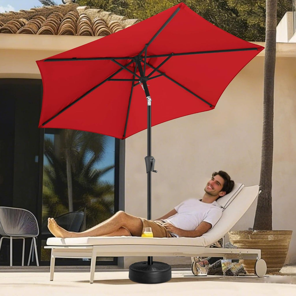 9ft Patio Umbrella Outdoor - Table Umbrella with Push Button Tilt and Crank, UV Protection, 6 Sturdy Ribs