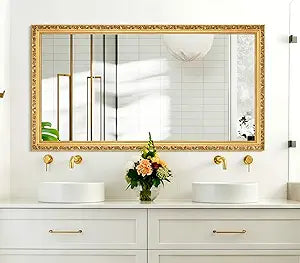 Large Vintage Decorative Mirror for Wall Decor, 52'' x 28'' Gold Antiuqe Living Room Mirror with Ornate Frame,