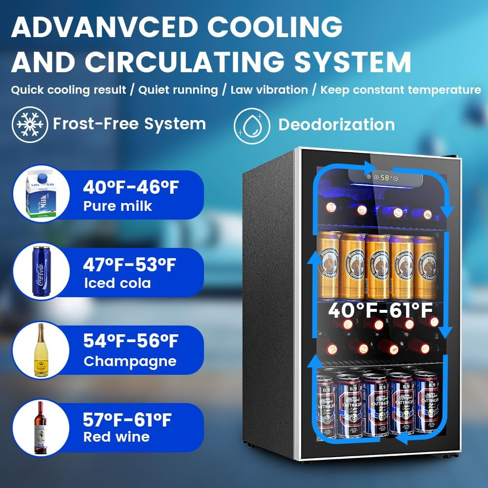 Mini Fridge 130 Can Beverage Refrigerator Cooler, 3.2 Cu.Ft Drink Fridge for Sod