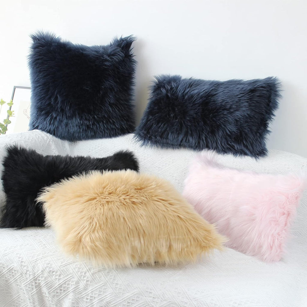 Fluffy Decorative Throw Pillow Covers Beige 20×20, Faux Fur Farmhouse Luxury Pillow Cases,Soft Plush Fuzzy Cushion