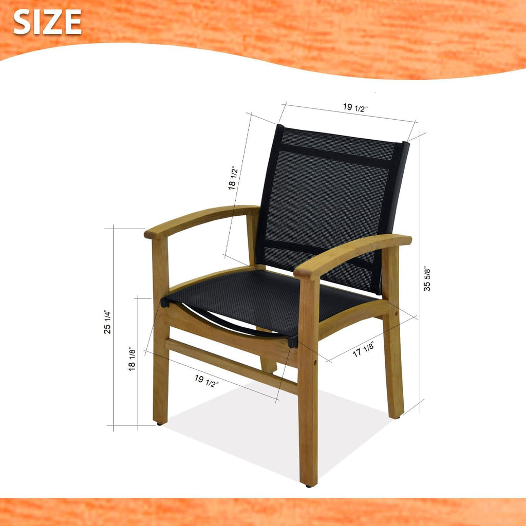 Georgetown 9 Piece Teak Extendable Rectangular Dining Set with Black Sling Chairs