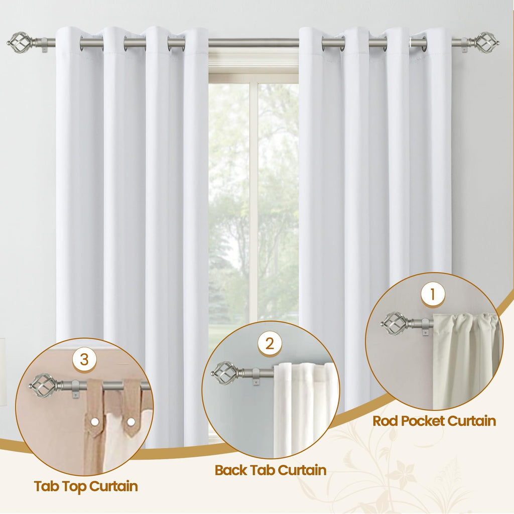 Silver Curtain Rods for Windows 72 to 144 Inch, Long Adjustable