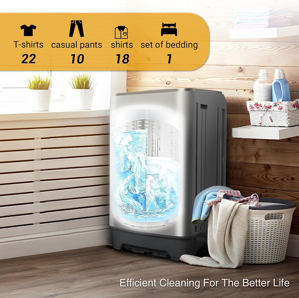 Portable Washing Machine 17.7lbs Full-Automatic Compact Washing Machine for Apartment, 10 Wash Program Small Washer