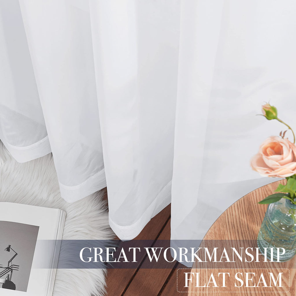 White Sheer Curtains 120 inch Long 2 Panels Set, Pocket Top Elegant & Lightweight Voile Sheer Light Filtering Drapes