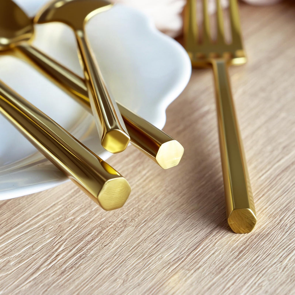 Gold Silverware Set with Hexagon Handle 30 Pieces Service for 6
