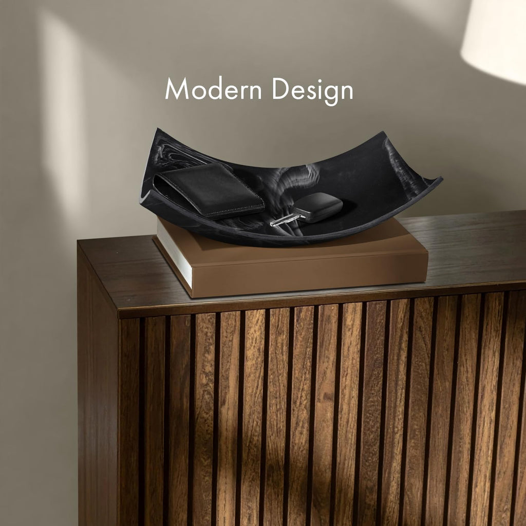 Black Marble Look Decorative Bowl, Coffee Table Decor for Living/Dining Room, Modern Black Catch-All Key Dish