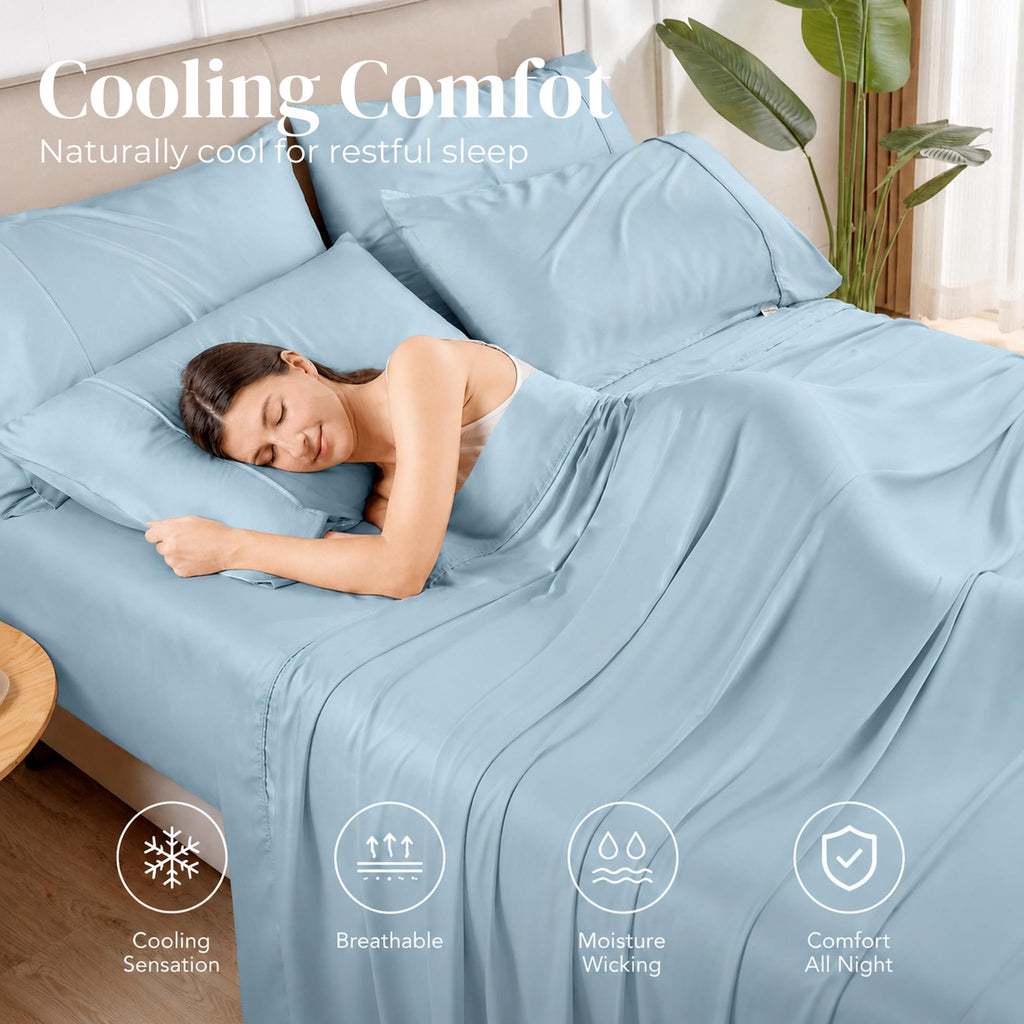 Split King Bamboo Rayon Sheets, Soft Cooling Sheets Stay in Place