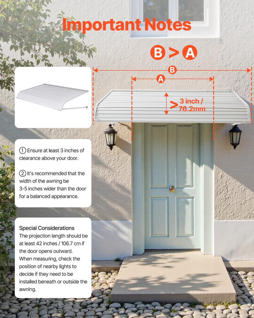 Aluminum Awning 60 x 42 in, Durable Window Awning Door Canopy, Lightweight and Stable Aluminum Awnings for Doors