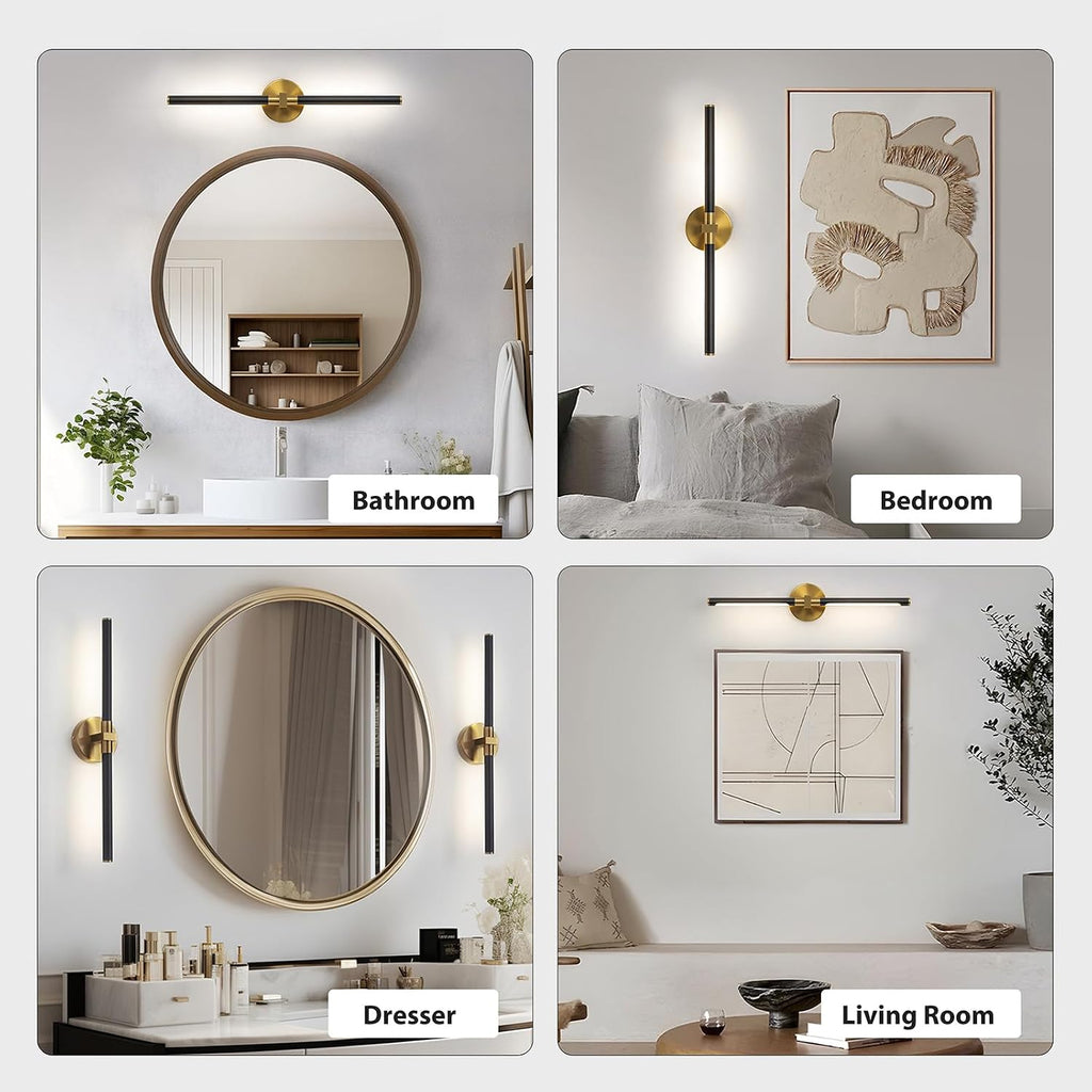 2026 Upgrade Vanity Lights, 24", Black and Gold Bathroom Light Fixture | 18W Brighter, 4000K, 360° Rotatable, CRI