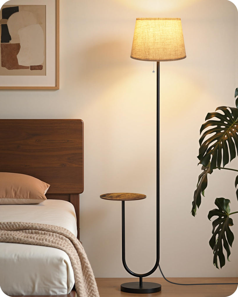 Floor Lamp with Side Table, Standing Lamp with Tray, Pull-Chain Switch, 3 Color Temperatures, 9W LED Bulb Included