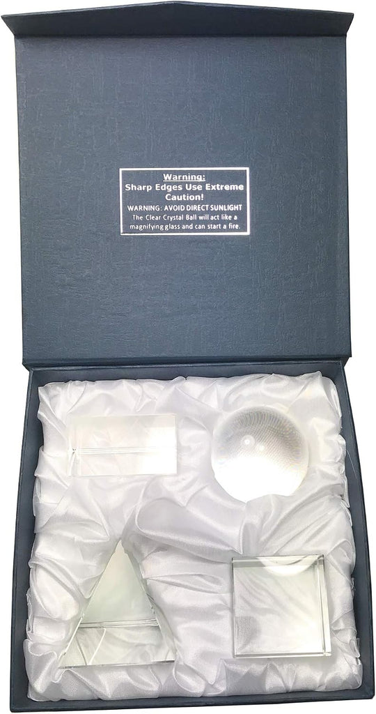K9 Optical Crystal Photography Prism Set of 4 Pieces, 50mm Crystal Ball, 50mm Cube, 60mm Prism, 60mm Pyramid