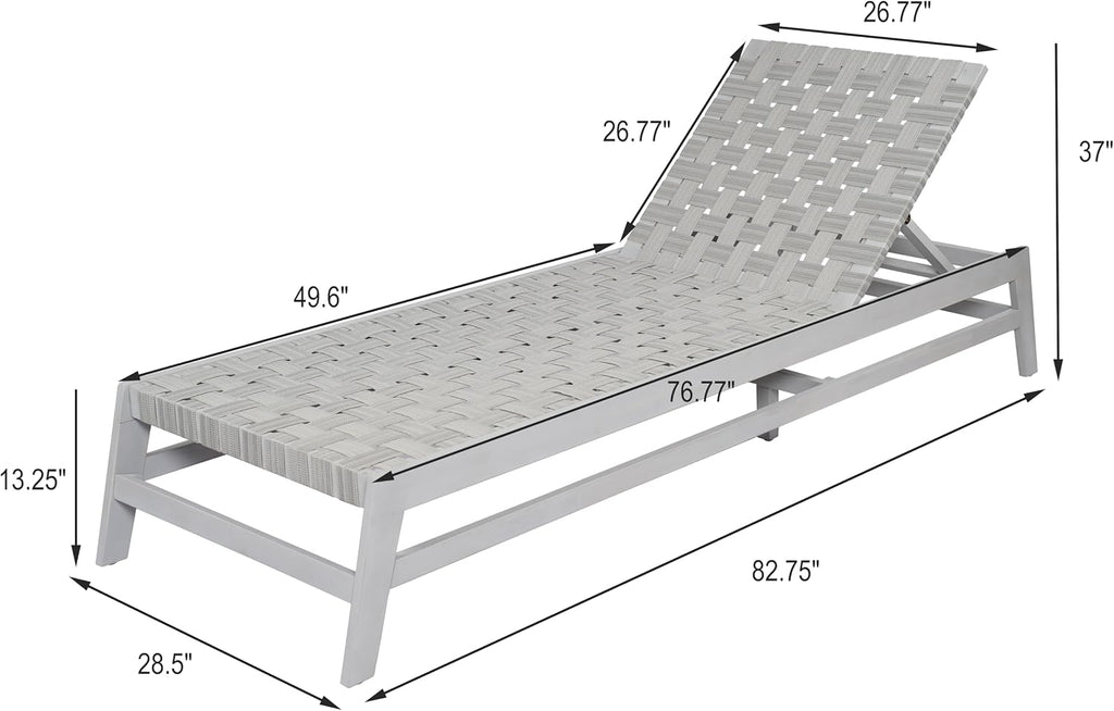 83" Acacia Wood Chaise Lounge Chair Outdoor, Modern Lazy Sofa with 4-Position Adjustable seat, Sleeper Couch