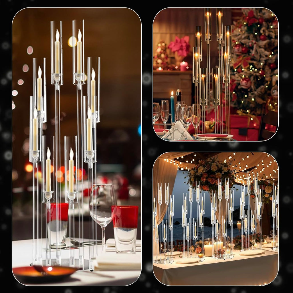 4PCS 8 Arms Clear Candelabra Candle Holder,38.5 inches Tall Arcylic Candlesticks Holder with Shade for Table Dinner