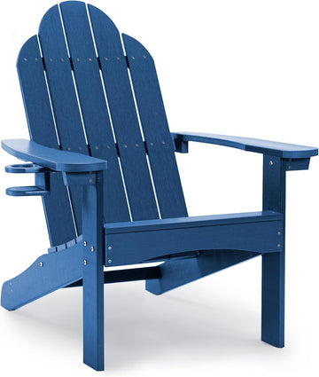 Outdoor Adirondack Chair, Cup Holder, Navy Blue | HDPS poly lumber, all-weather resistant, Low maintenance, built-in
