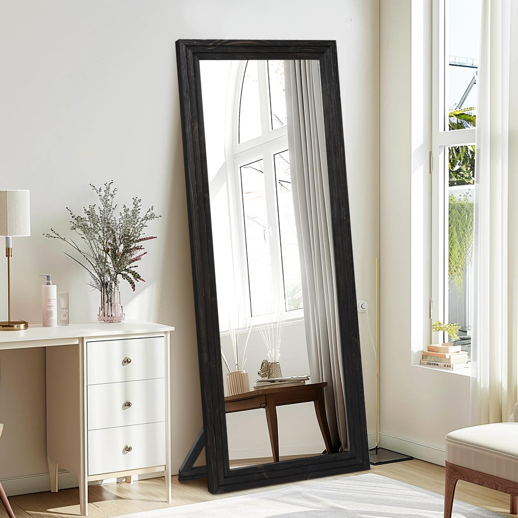 Full Length Mirror, 65 x 22 Inch Solid Wood Floor Mirror, Black