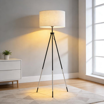 Tripod Floor Lamp with Remote Control, Stepless Dimmable Tall Floor Lamp with Fabric Shade