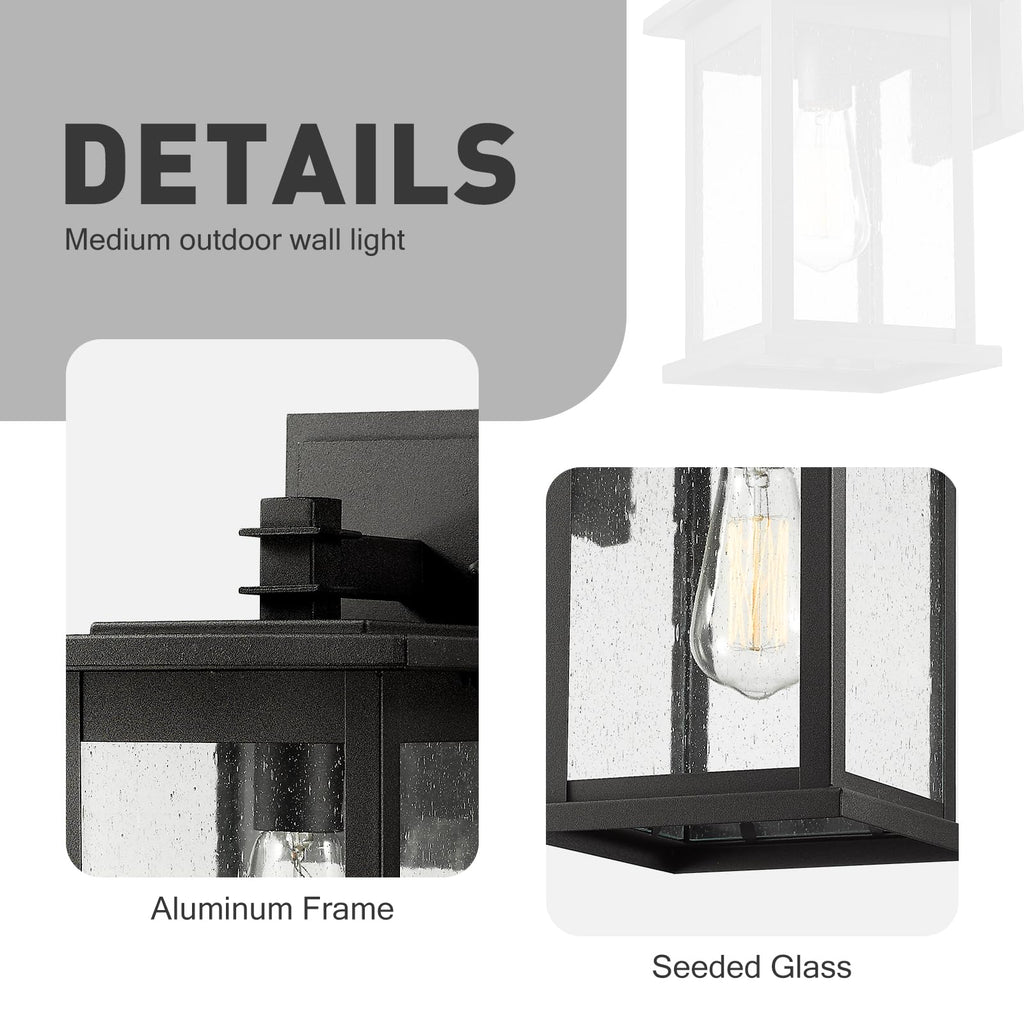 Outdoor Wall Sconce, 1-Light Exterior Wall Lantern in Black Finish with Clear Seeded Glass