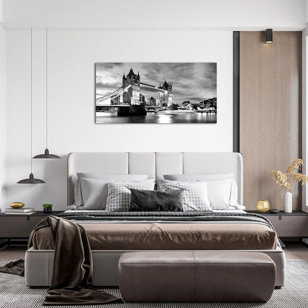 Black White London Tower Bridge Canvas Wall Art England Cityscape Painting UK Pictures Modern Artwork Home Decor