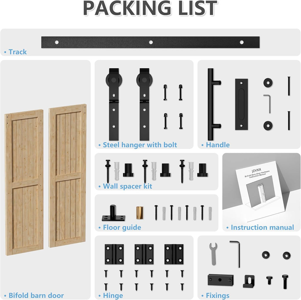 48"x84" No-Assembly Bi fold Barn Door, with 52" Bifold Barn Door Hardware Kit for 2 Doors, Unfinishe