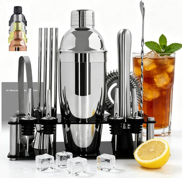 14-Piece Cocktail Shaker Set with Stand, Bartender Kit, 25oz Shakers, Bar Set Cocktail Shaker Set, Jigger - Set of 14