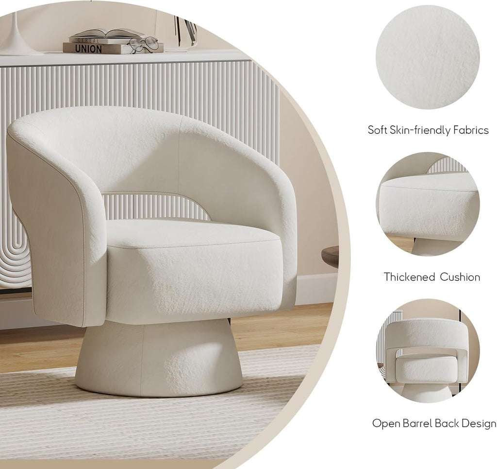 Swivel Barrel Chair, Set of 2 Velvet Accent Armchair 360 Degree Swivel Club Chair Bedroom Reception Room, Beige