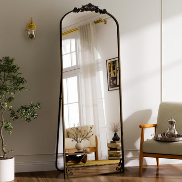 Arched Full Length Mirror, 56"x21" Vintage Carved Floor Mirror