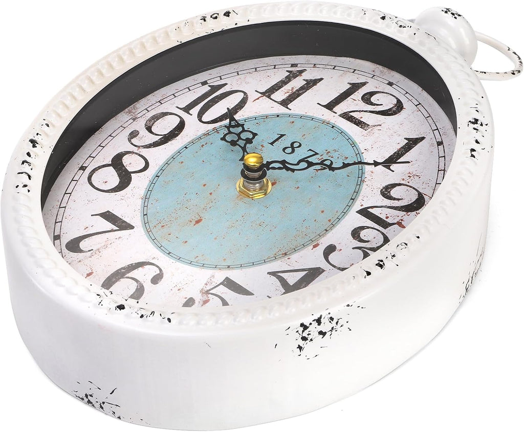 Oval Retro Wall Clock, Rustic Silent Clocks, Elegant Vintage Style, White Antique Design