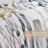 Queen Comforter Set 3pc, Art Grey White Printed Pattern Reversible Down Alternative Microfiber Bedding