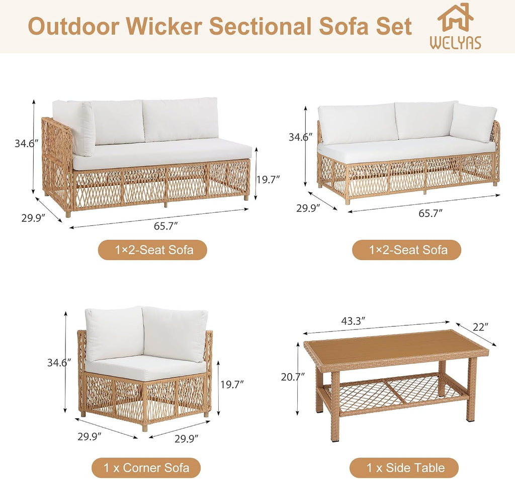 Patio Furniture Set 6-Seater Large Outdoor Sectional Modular L-Shaped Outdoor Furniture with Thick Cushion All
