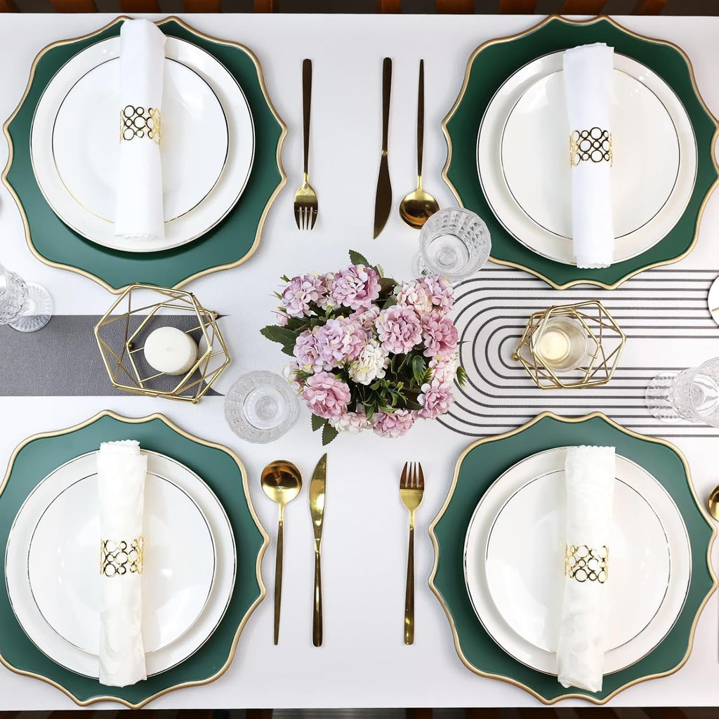 Green Chargers for Dinner Plates, 13 Inch Scalloped Plastic Decorative Table Charger Service Plates Set of 6