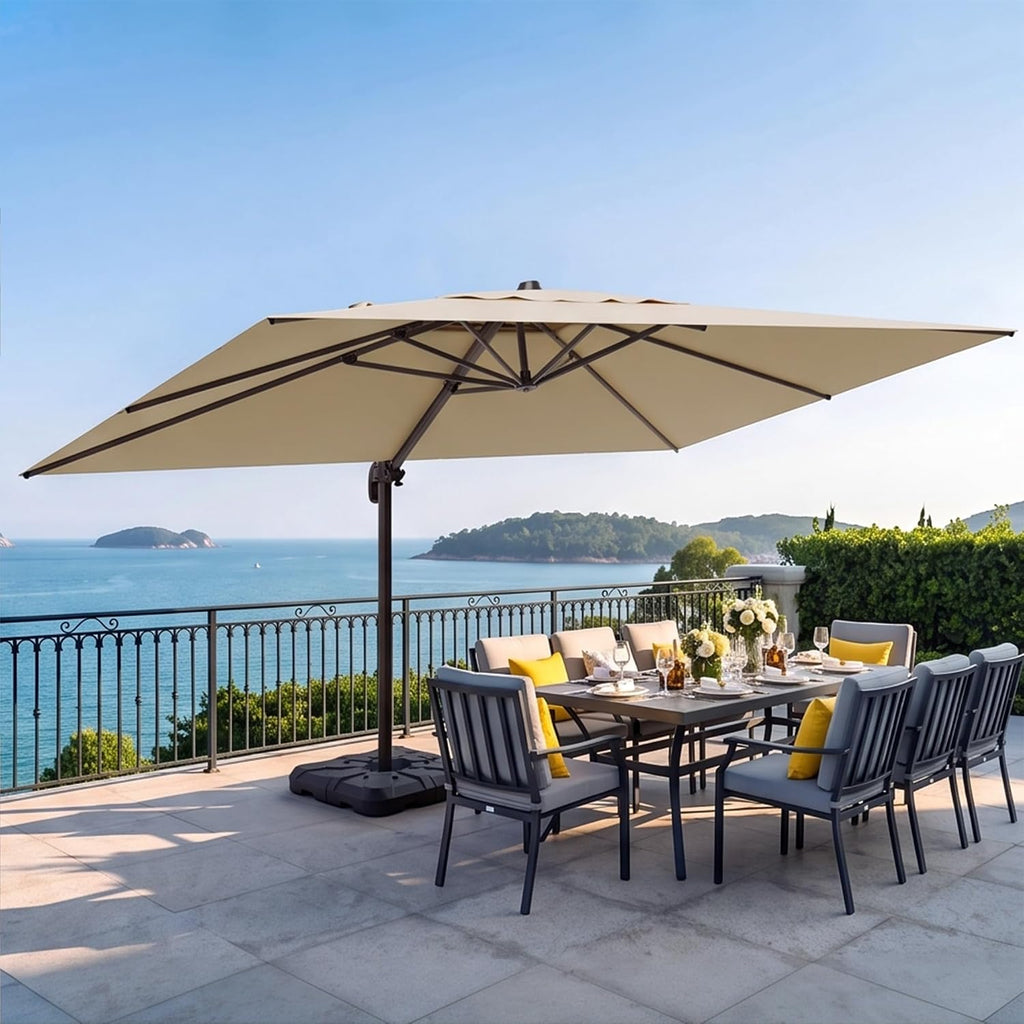 9x12 FT Patio Cantilever Umbrella with Base, Rectangular Heavy Duty Offset Umbrella for 6-8 People - Beige
