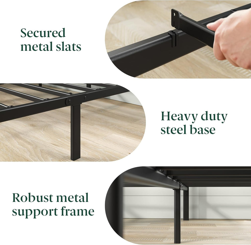 Leonardo Metal Platform Bed Frame, Victorian Spindle Style Headboard and Footboard, Heavy Duty Bed Base