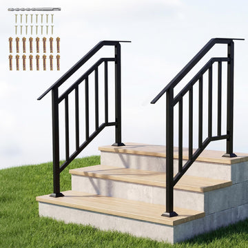2 Pack Handrails for Outdoor Steps, 3-Step Galvanized Metal Hand Rails with Adjustable Angle, Heavy-Duty Indoor Stair