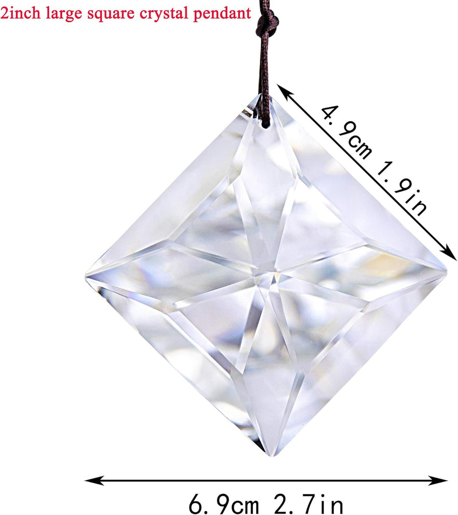 2 Inch Square Clear Crystal Prism Suncatcher, Rainbow Maker - Faceted Crystal Pendant, Chandelier Ornament